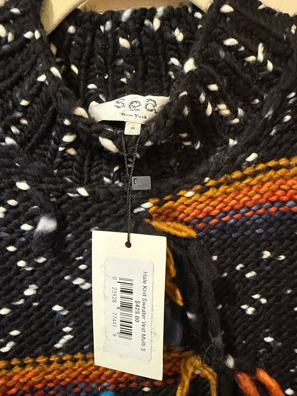 Sea New York Black Knit Fringe Sweater Vest with Multicolor Stripes - Picture 2 of 3